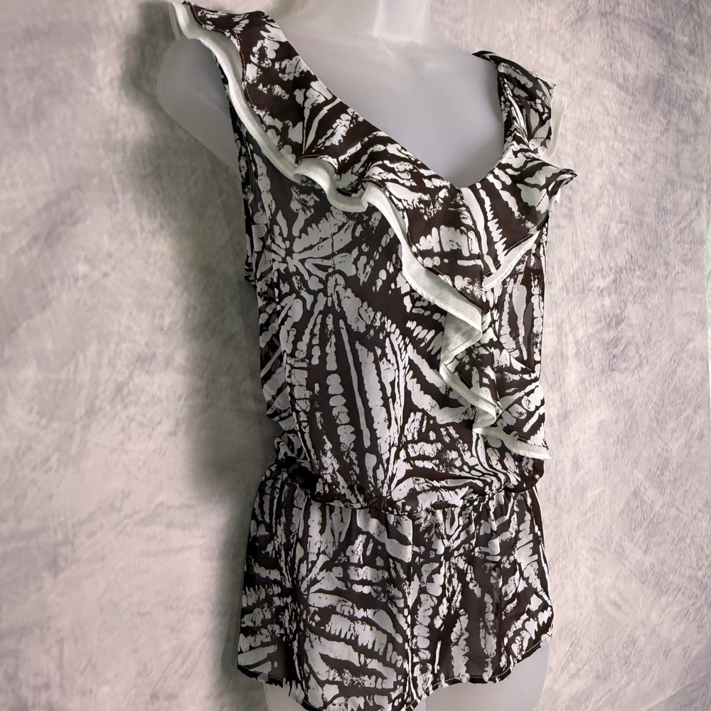 vtg y2k AGB top sz L Brown Ruffle Sheer peplum forest fairy grunge‎ indie